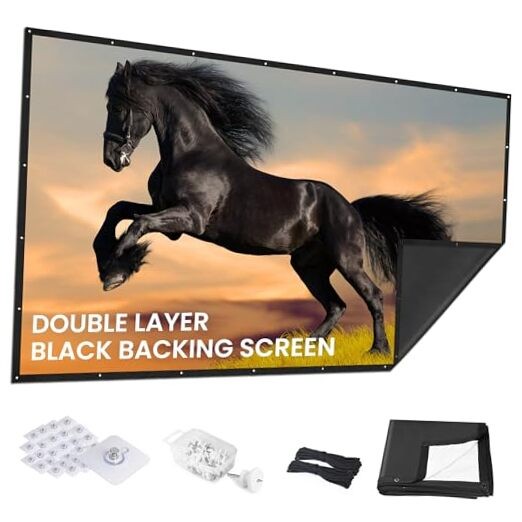 120 inch Projector Screen Upgraded- Black Backing, Straight Edges, Foldable,