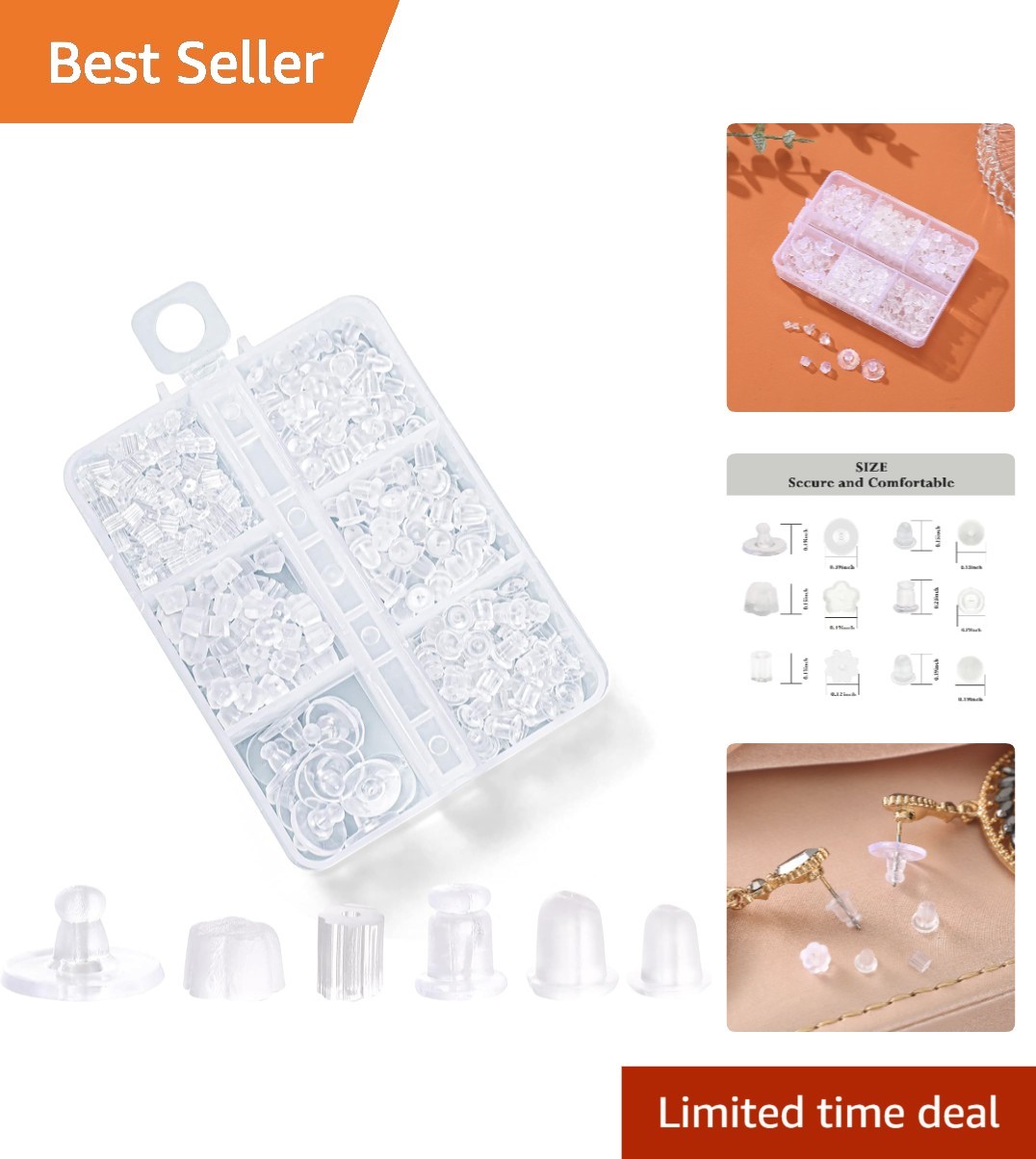 Clear Silicone Earring Backings - 600 Pcs with Storage Box for Easy Organization