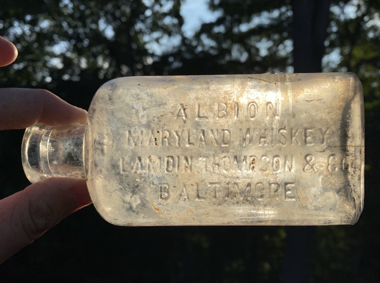 Albion Maryland Whiskey Lamdin Thompson Co Baltimore MD Flask Half Pint