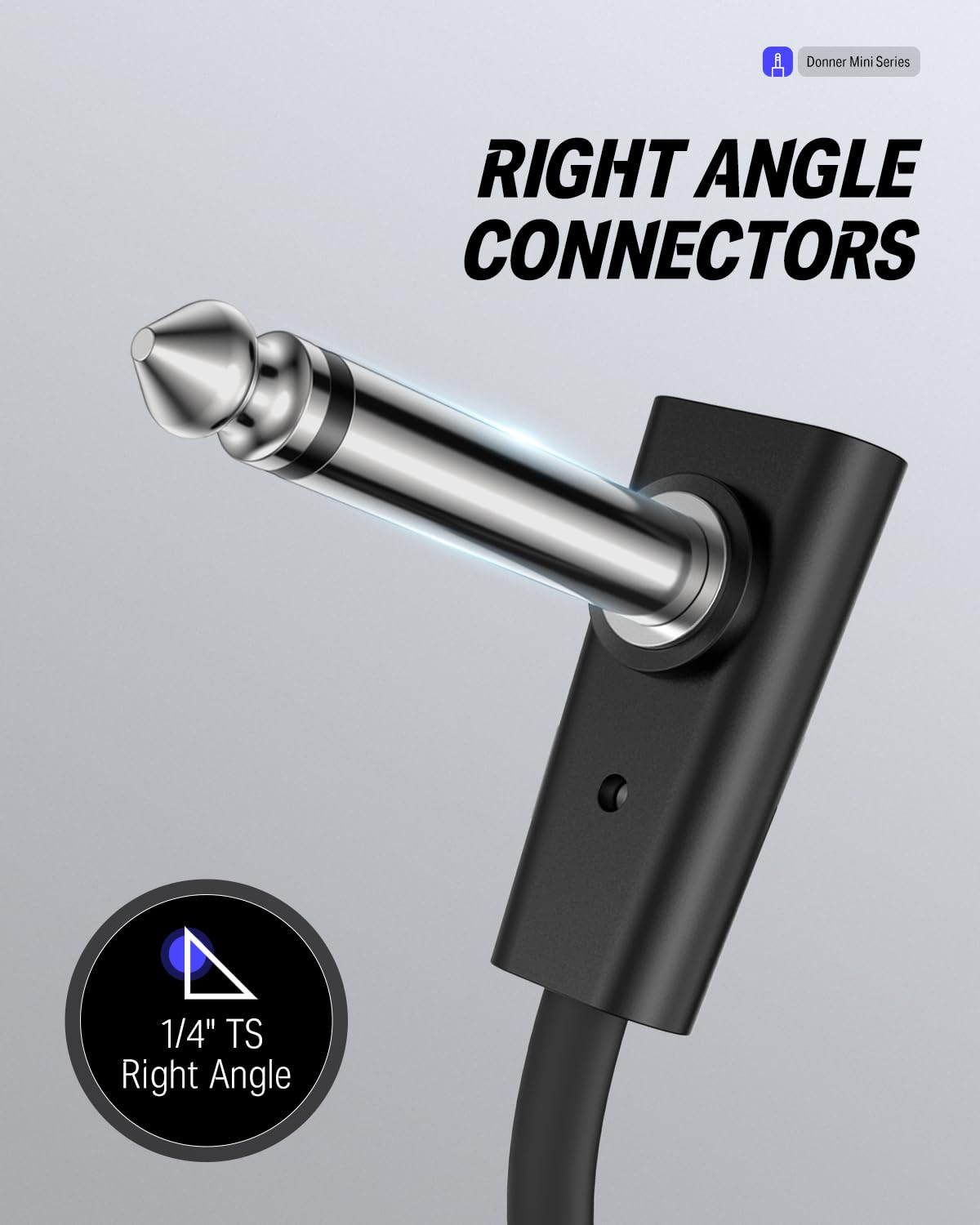Flat Patch Cables for Guitar Effects Pedals, 6-Inch Right Angle, 6-Pack