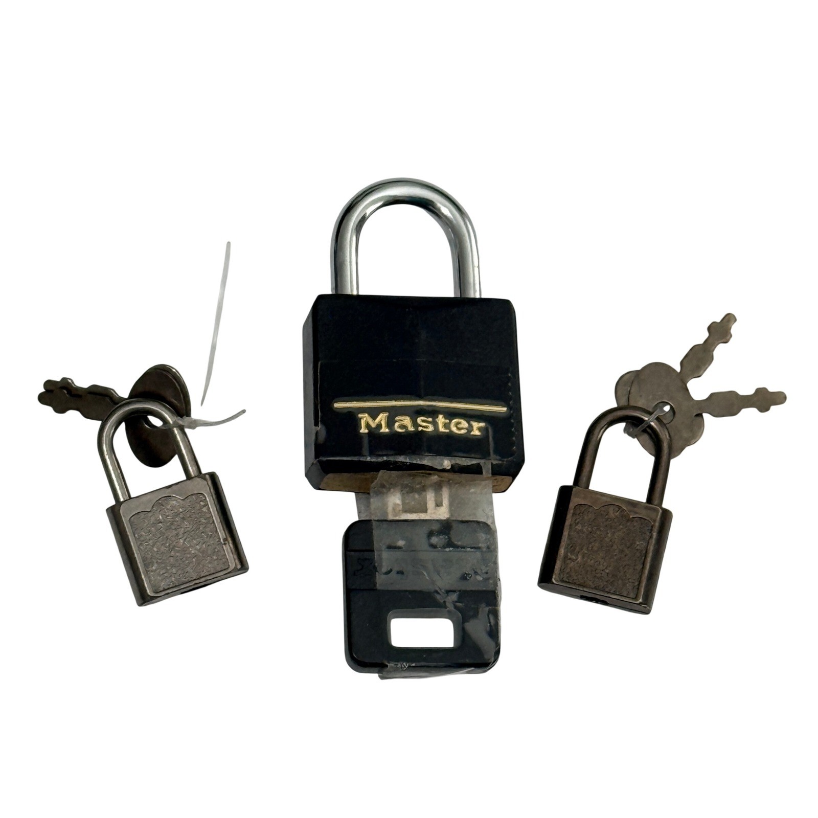Master Unisex Padlock Set 3 Locks with Keys Small & Large Black Bronze Metal