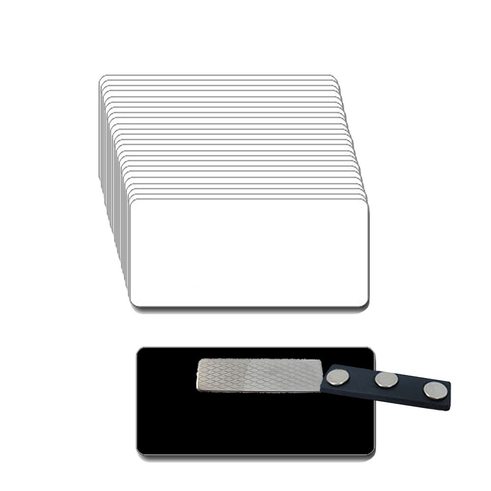 25 BLANK WHITE / BLACK NAME BADGE KIT (U) MAGNETS 2 X 3 TAGS 1/8" CORNERS
