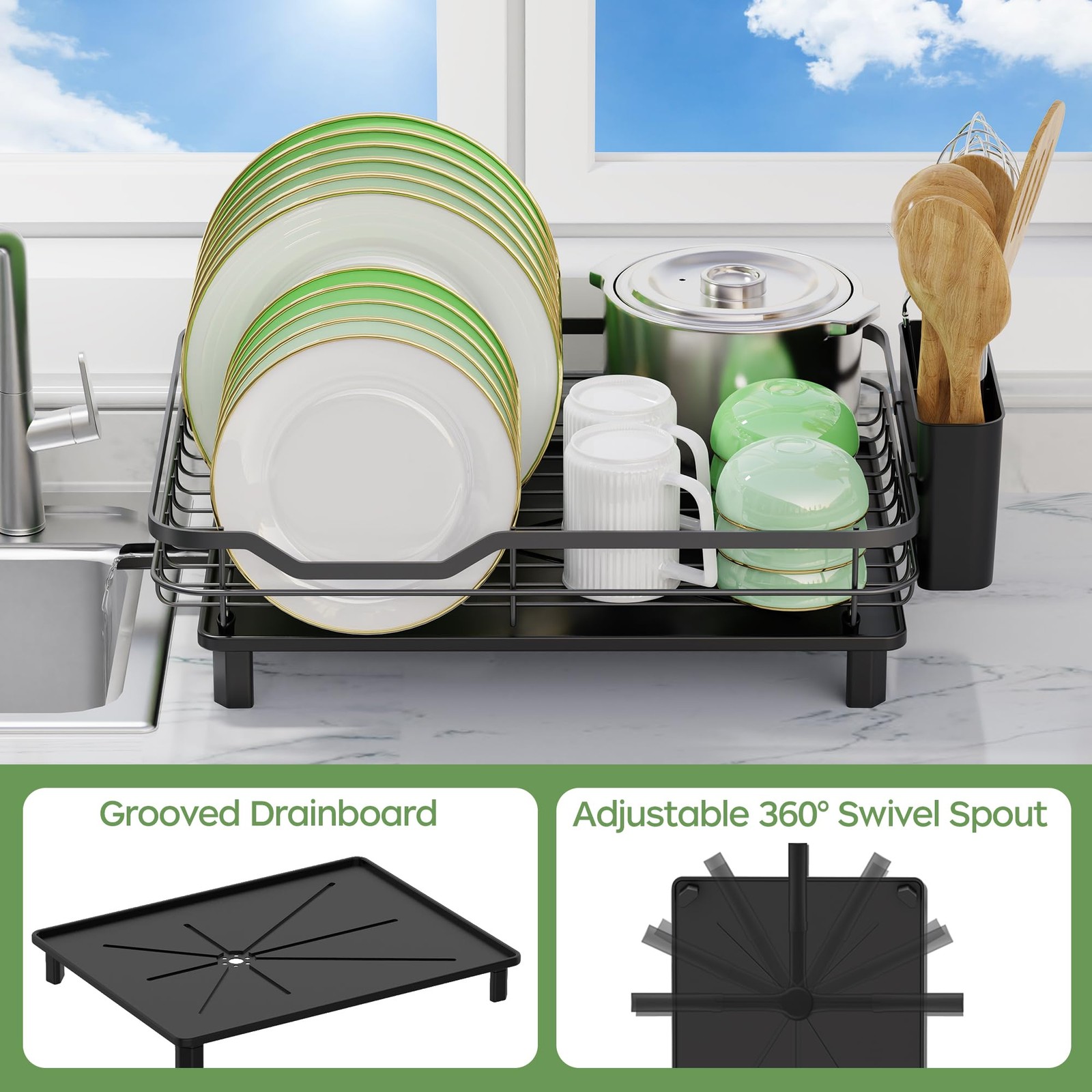 ROTTOGOON Dish Drying Rack, Stainless Steel Rustproof Dish Rack for Kitchen Coun