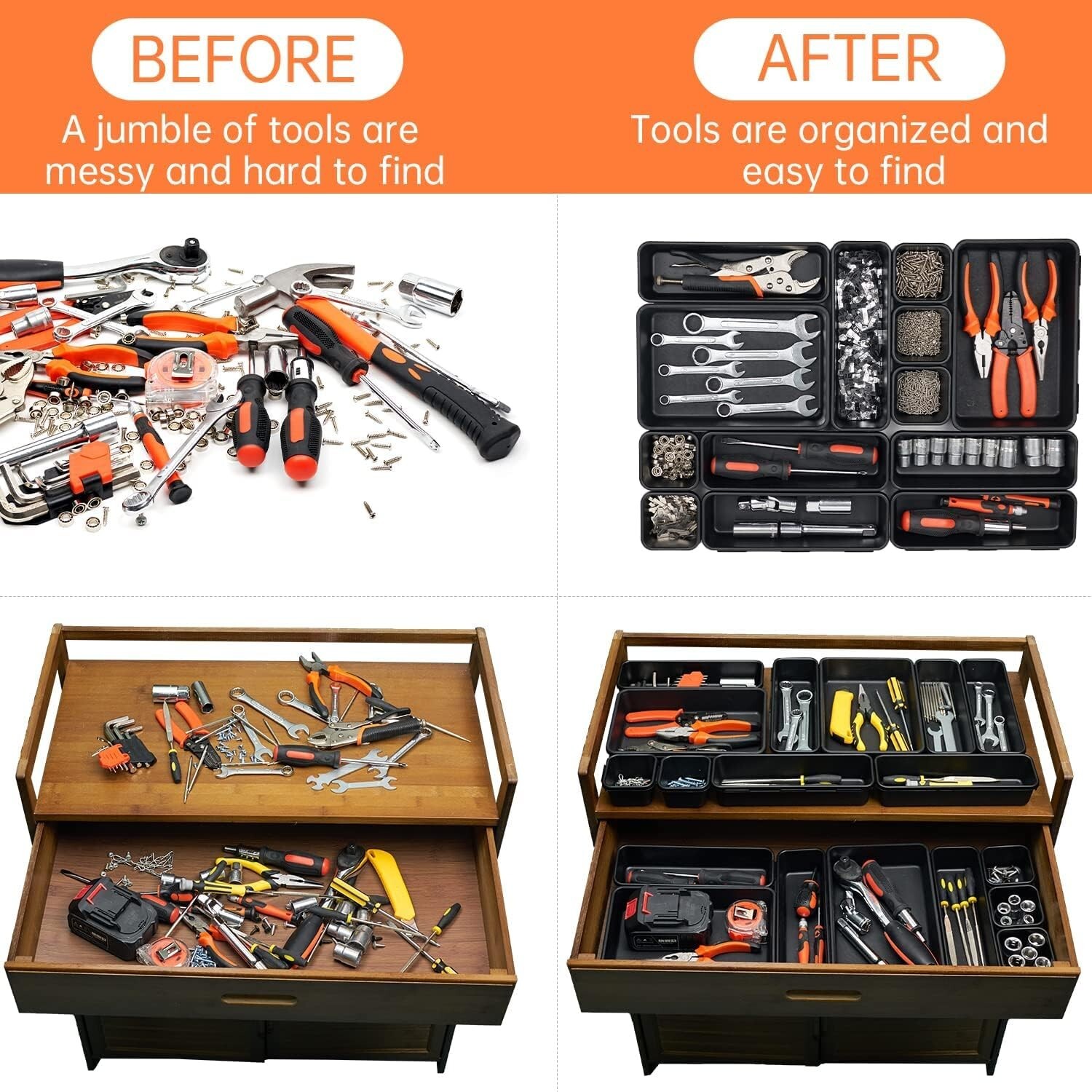 Tool Box Organizer Tray Dividers Set, Toolbox Organizer and Storage Garage 45pcs