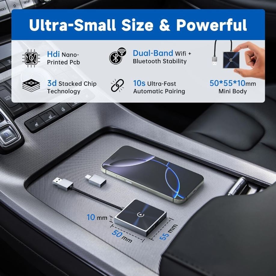 Wireless CarPlay Adapter for iPhone Plug & Play Converter Dongle USB/USB-C Fast