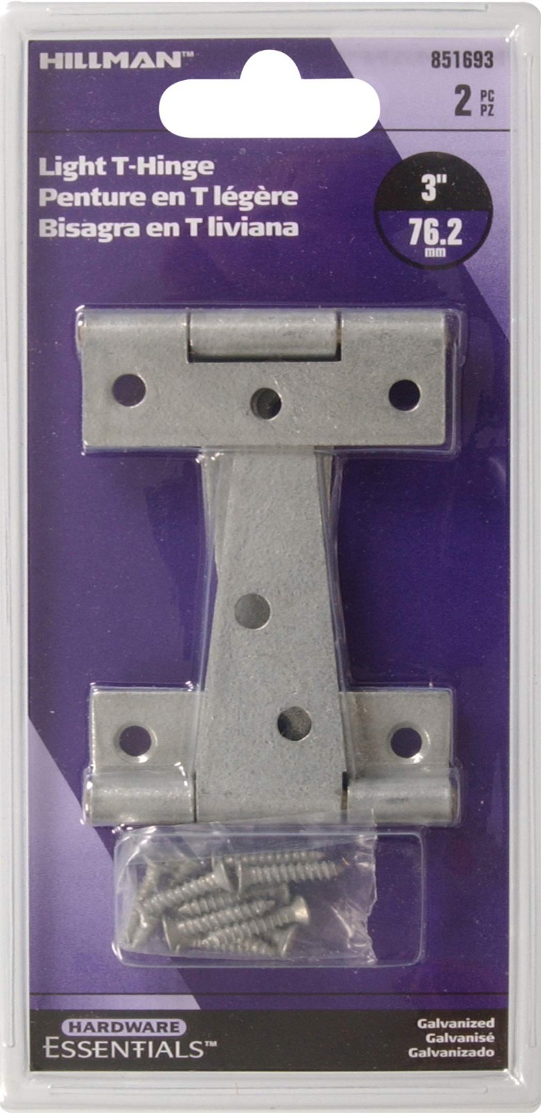 Hardware Essentials Light T-Hinge Galvanized (3") 2 Pack