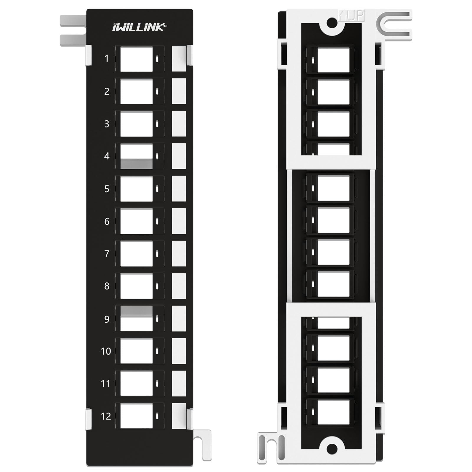Blank 12-Port Keystone Patch Panel with 89D Wall Mount Bracket, Versatile Vertic