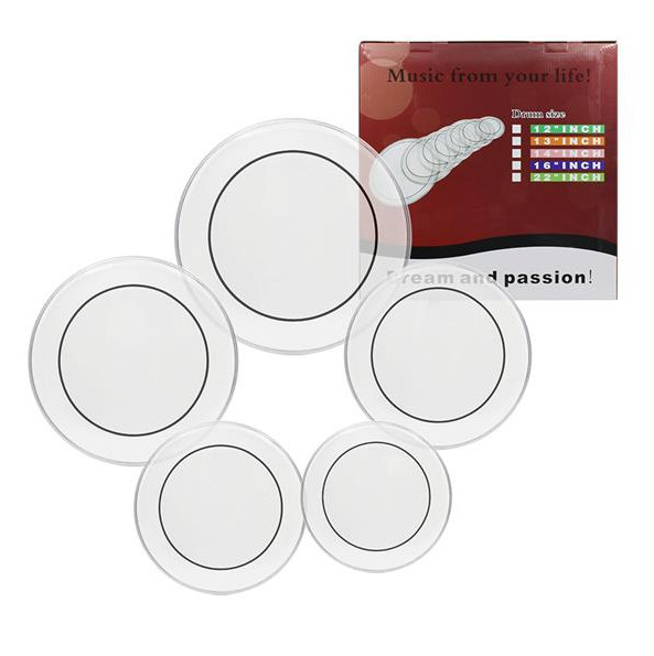 5pcs Clear Drum Head Set 12/13/14/16/22 inch Standard Drumhead Pack Replacement