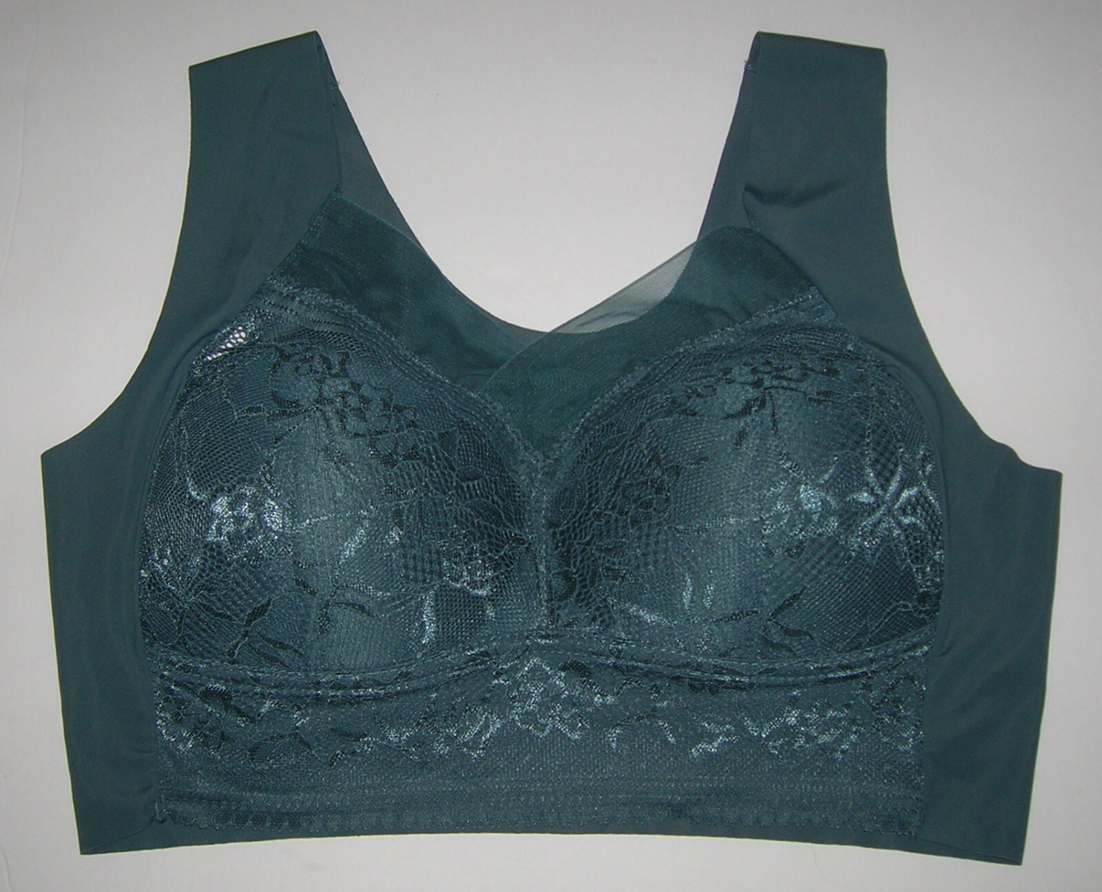 Wirefree Bralette Bra Size 2XL Full Coverage Smooth Back Lace Mesh Dark Cyan