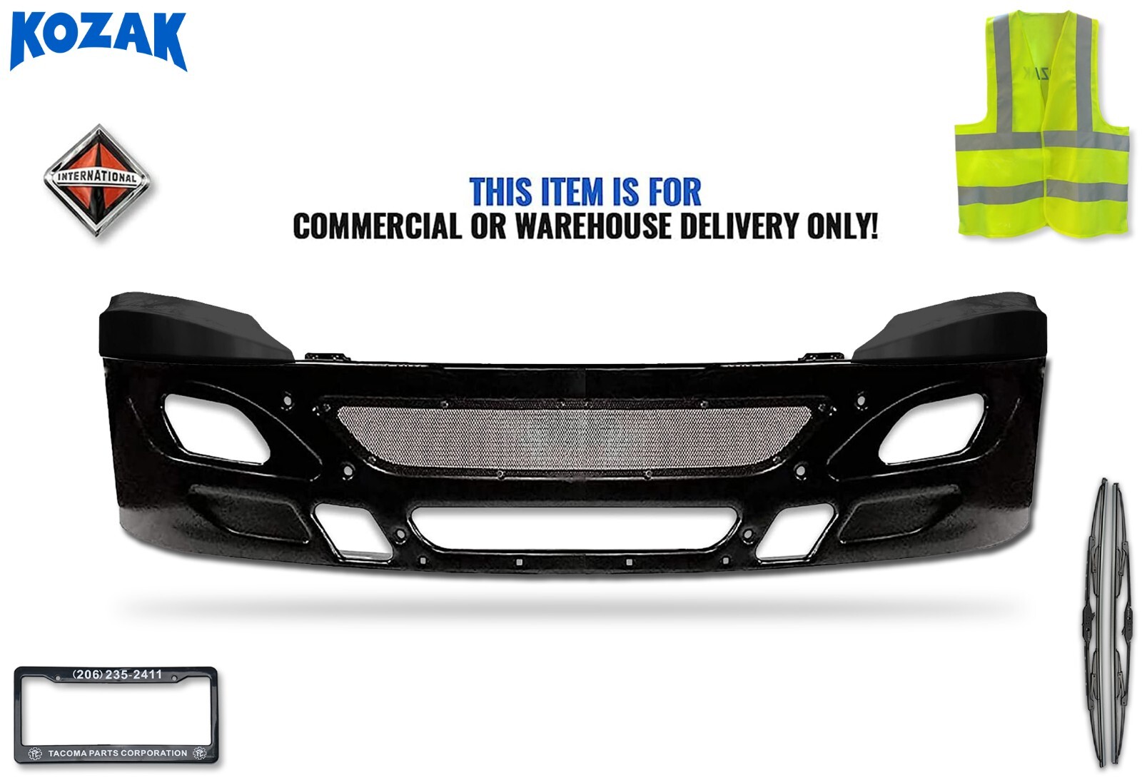 Black Steel Bumper with Grille Brackets Corners International Prostar 2006-2015