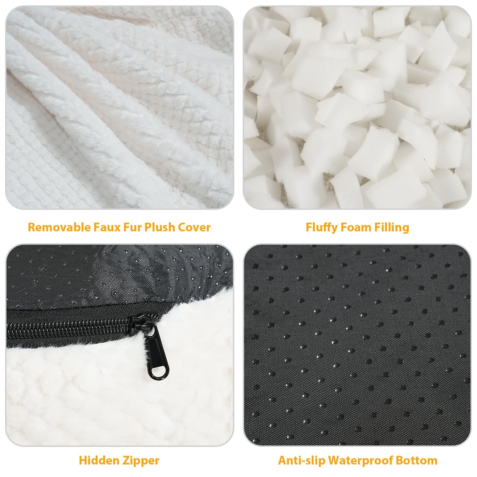 Round Stuffed Pouf Ottoman for Foot Rest, Faux Fur Poufs with Foam Chunk Fill...