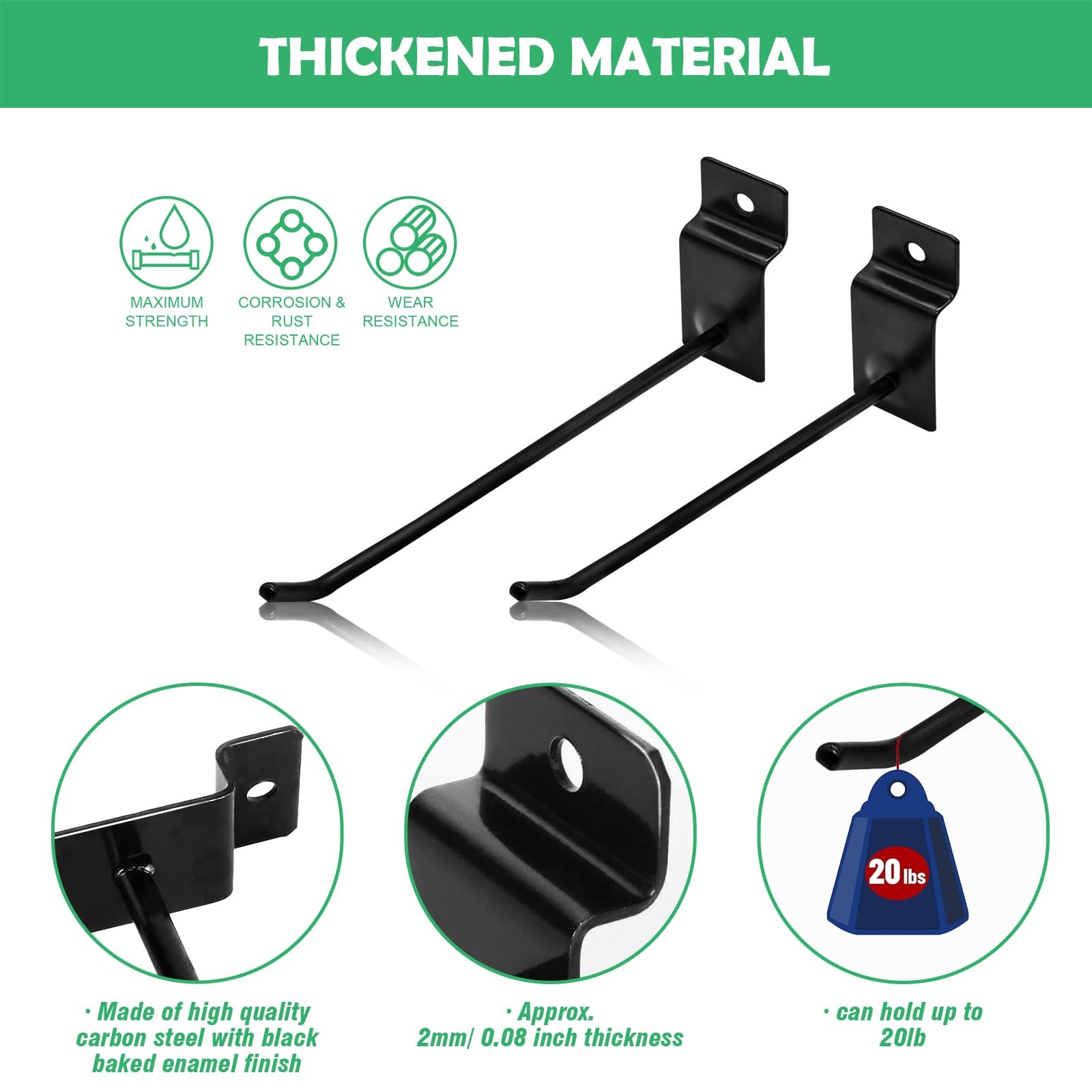 20Pcs 6" and 8" Slatwall Gridwall Hooks Bulk Set, 4mm Thickness Panel Display...