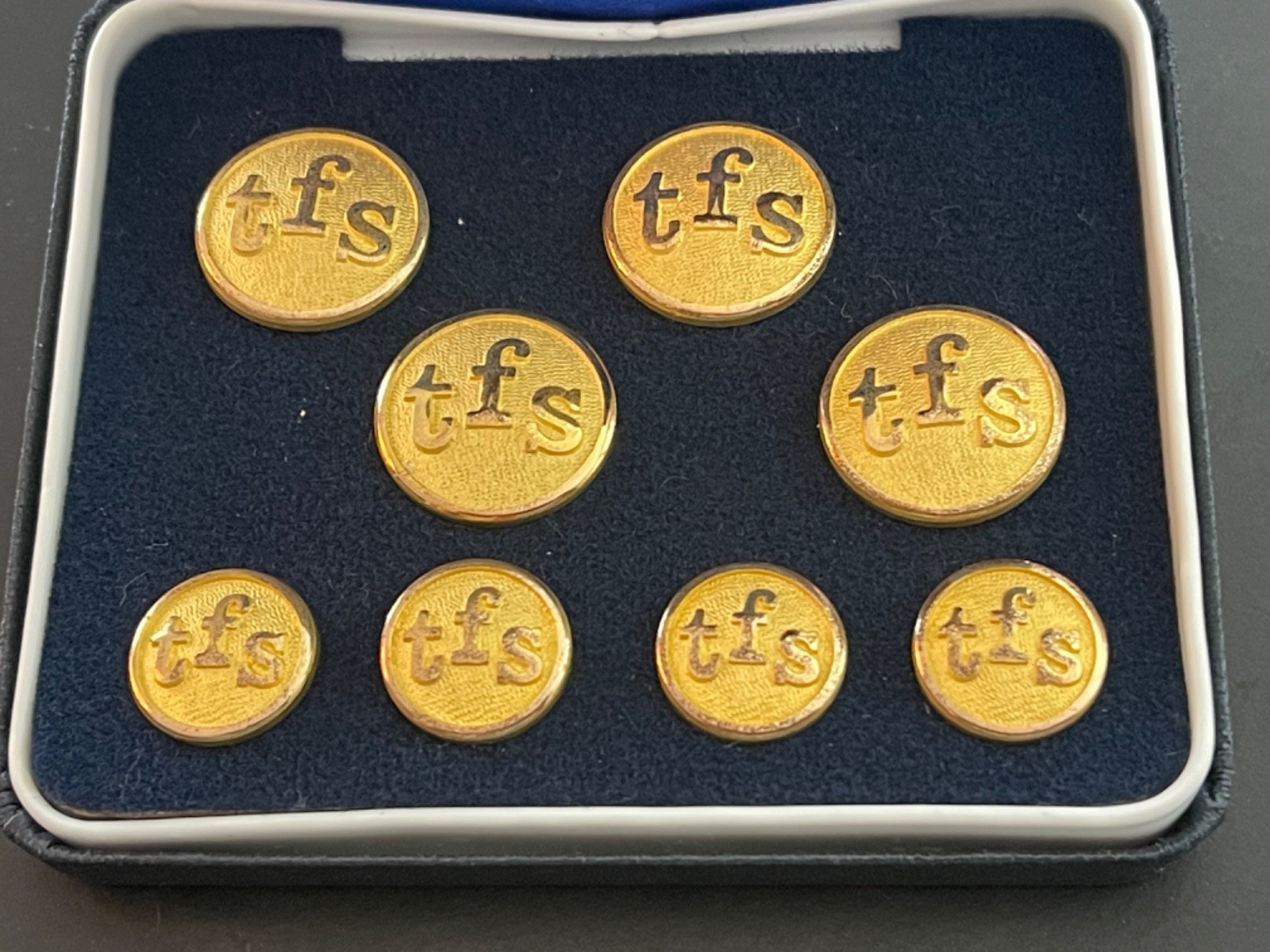 Brass Buttons & Cufflinks with Transamerica Financial Services Initialing
