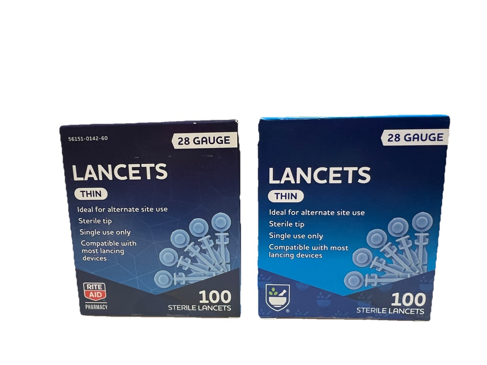 2 Boxes of Rite Aid Sterile Lancets, 28 Gauge, 100ct, Brand New! - Exp 2026/2027