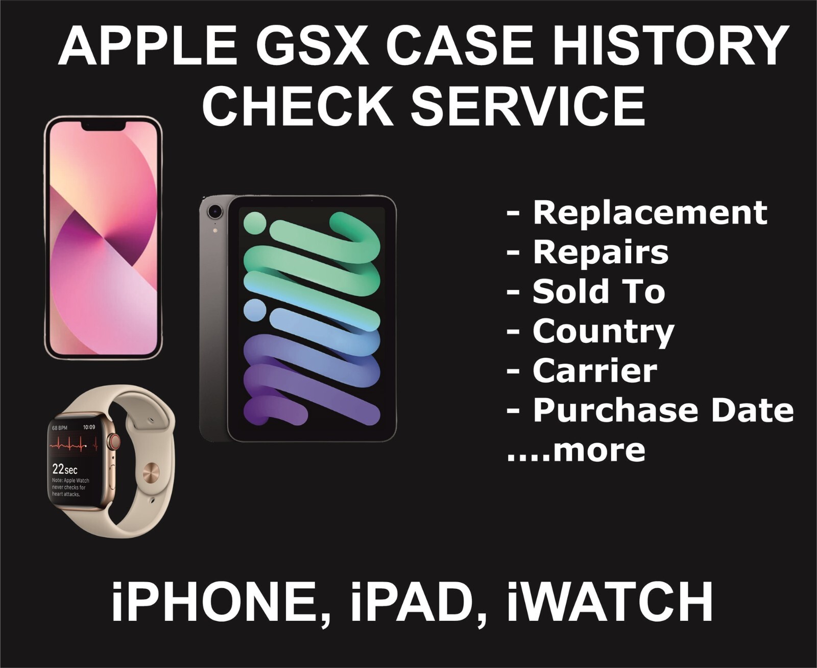 Repairs And Replacements History Cases Check, For iPhone, iPad, iWatch
