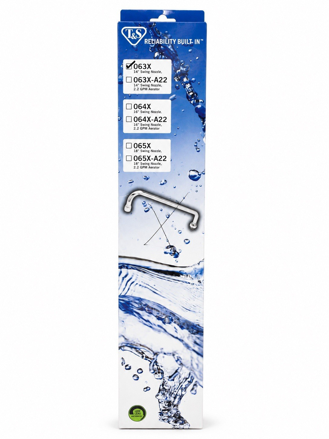 T&S 063X 14in Swing Nozzle Spout Chrome Low Lead 8in Centerset