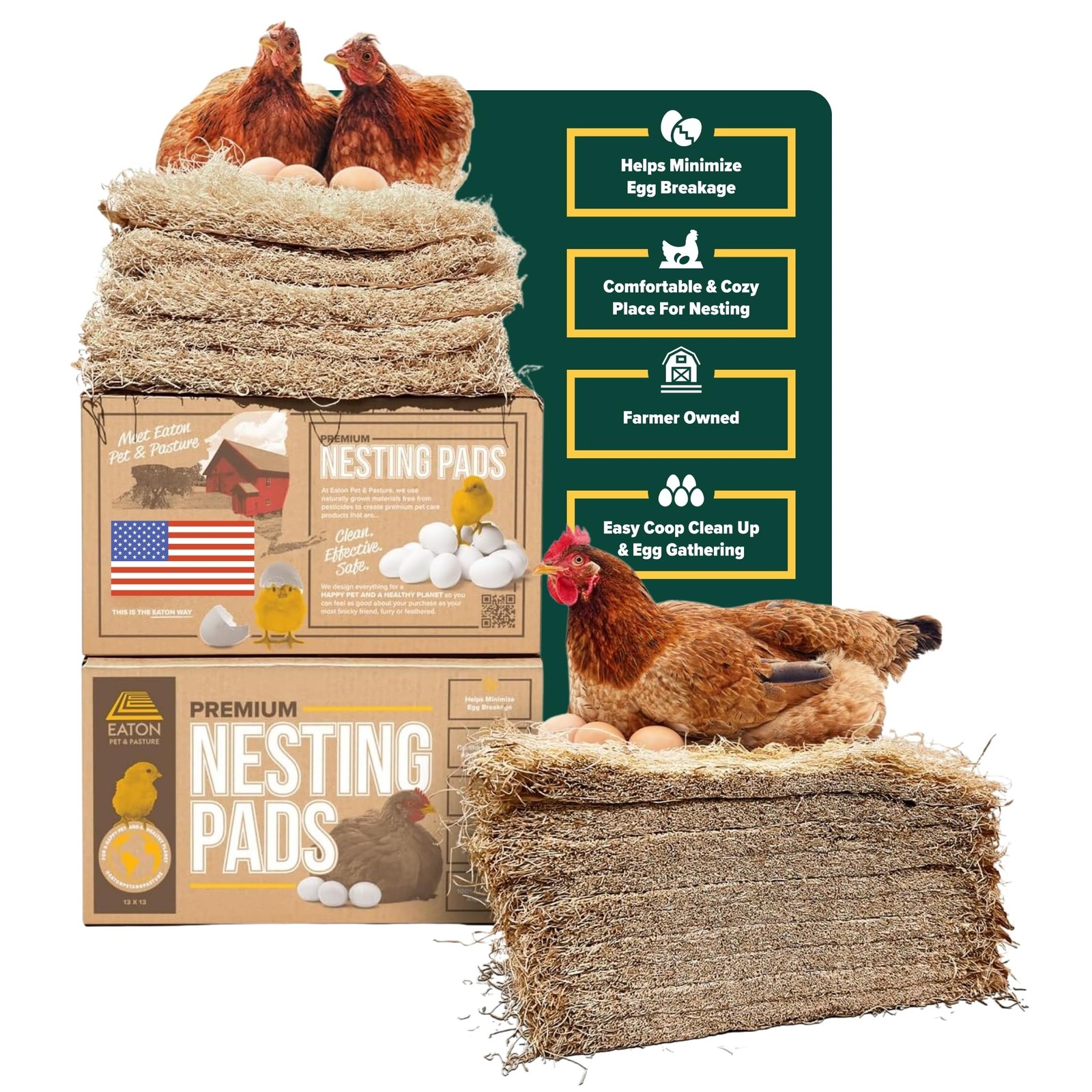 , Premium Laying Hen Nesting Pads, USA Grown & Sustainably Harvested, 13 x 13...