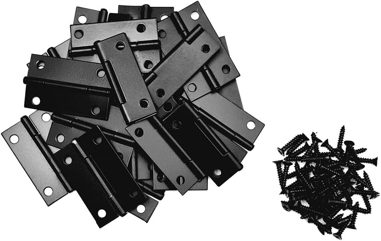 20Pcs 1.5 Inch Metal Folding Black Door and Window Hinge with 80 Screws
