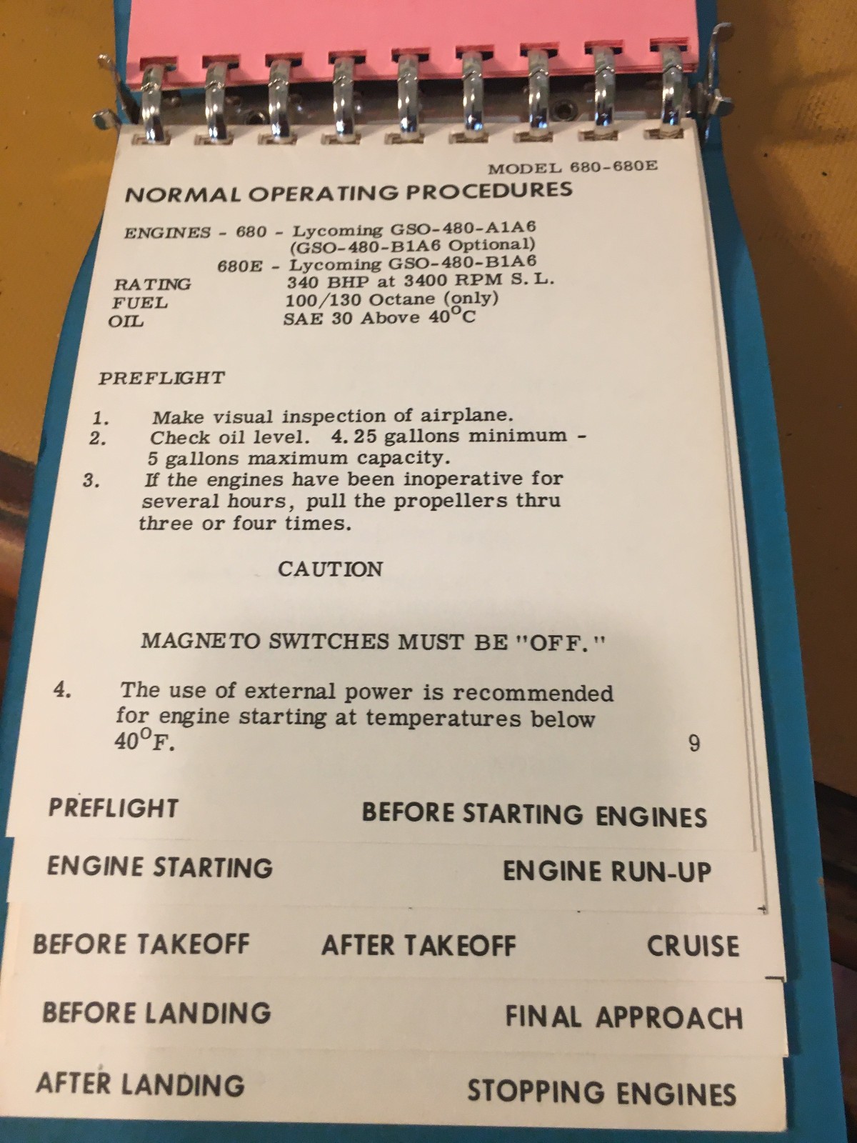 Commander 680 - 680E Pilot's Condensed Check List