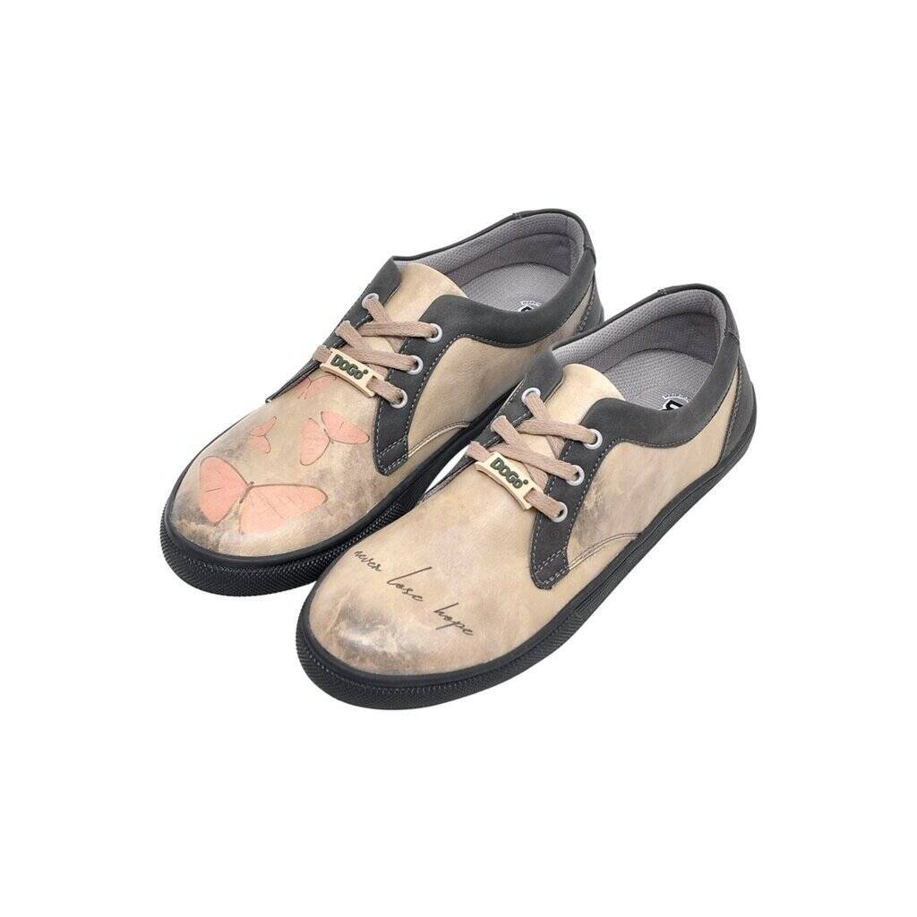 DOGO Shoes Women Vegan Leather Beige Sneakers - Butterfly Never Lose Hope Design