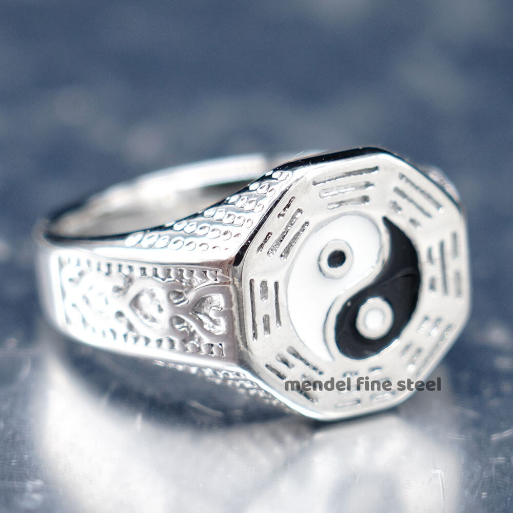 MENDEL Mens Stainless Steel Gold Plated Yin Ying Yang Protection Ring Size 7-15