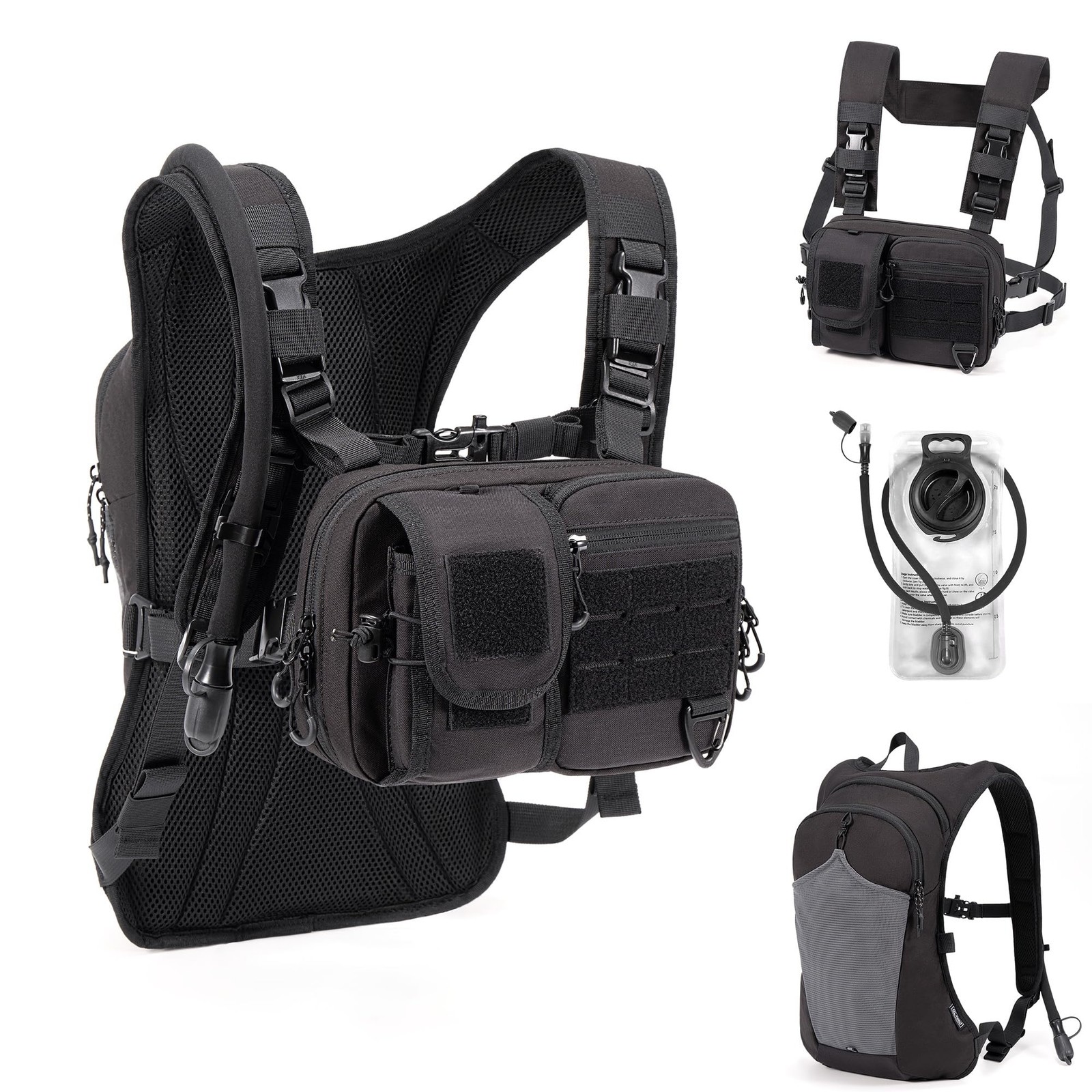 2-in-1 Tactical Chest Pack & Hydration Backpack with 2.5L Water Bladder, Modu...