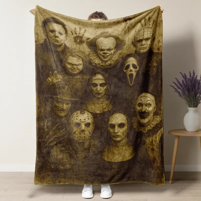 Horror Icons Family Photo Throw Blanket - Funny Soft Flannel Gift