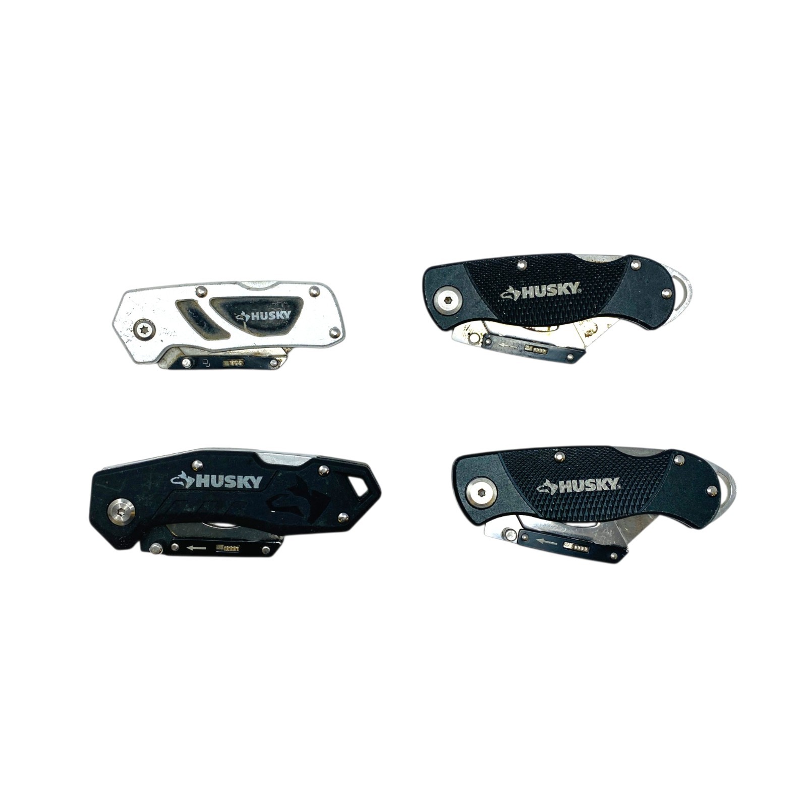 Husky Folding Utility Knife Box Cutter Pocket Clip Silver Black Lot 4 Pc