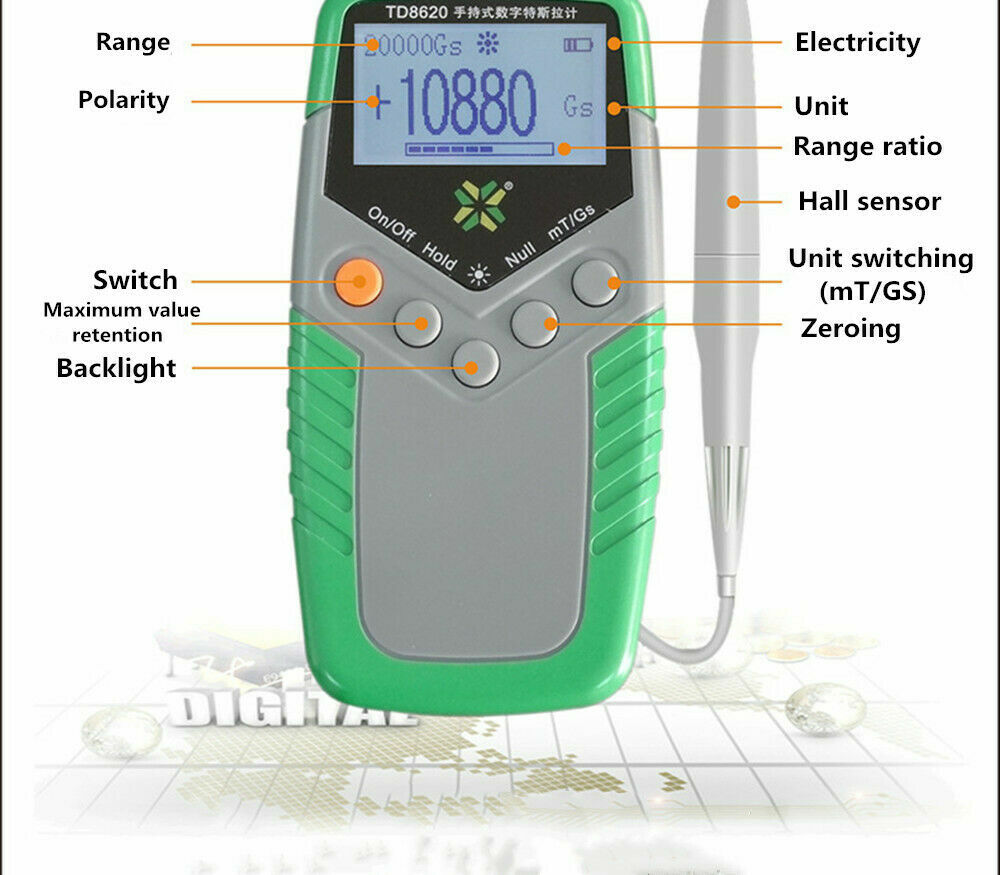 TD8620 Gauss Meter Handheld Tesla Meter Permanent Magnet Teslameter 5% Accuracy