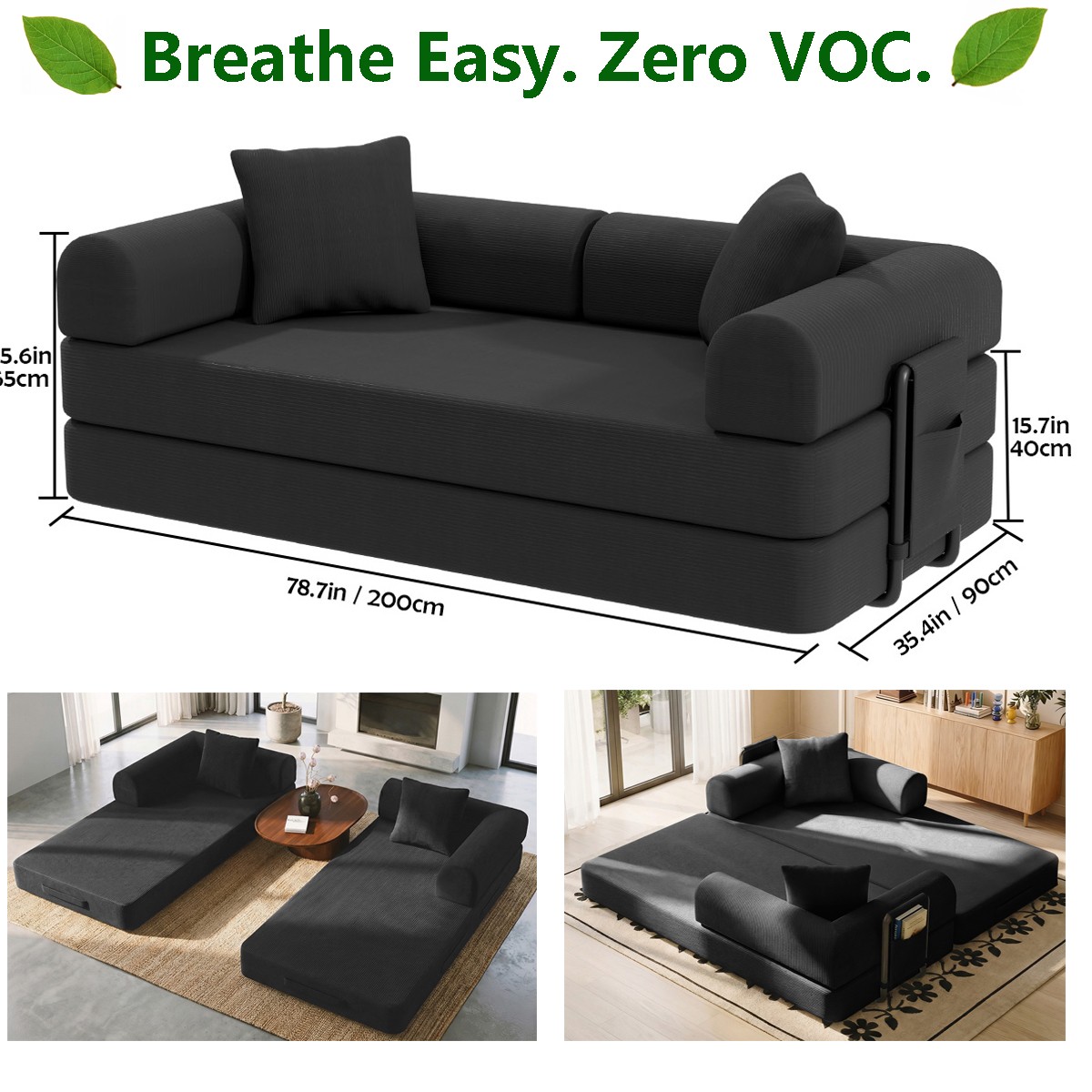 Sofa Bed Couch Sleeper Convertible Pull-Out Bed Couch With Side Pockets Washable