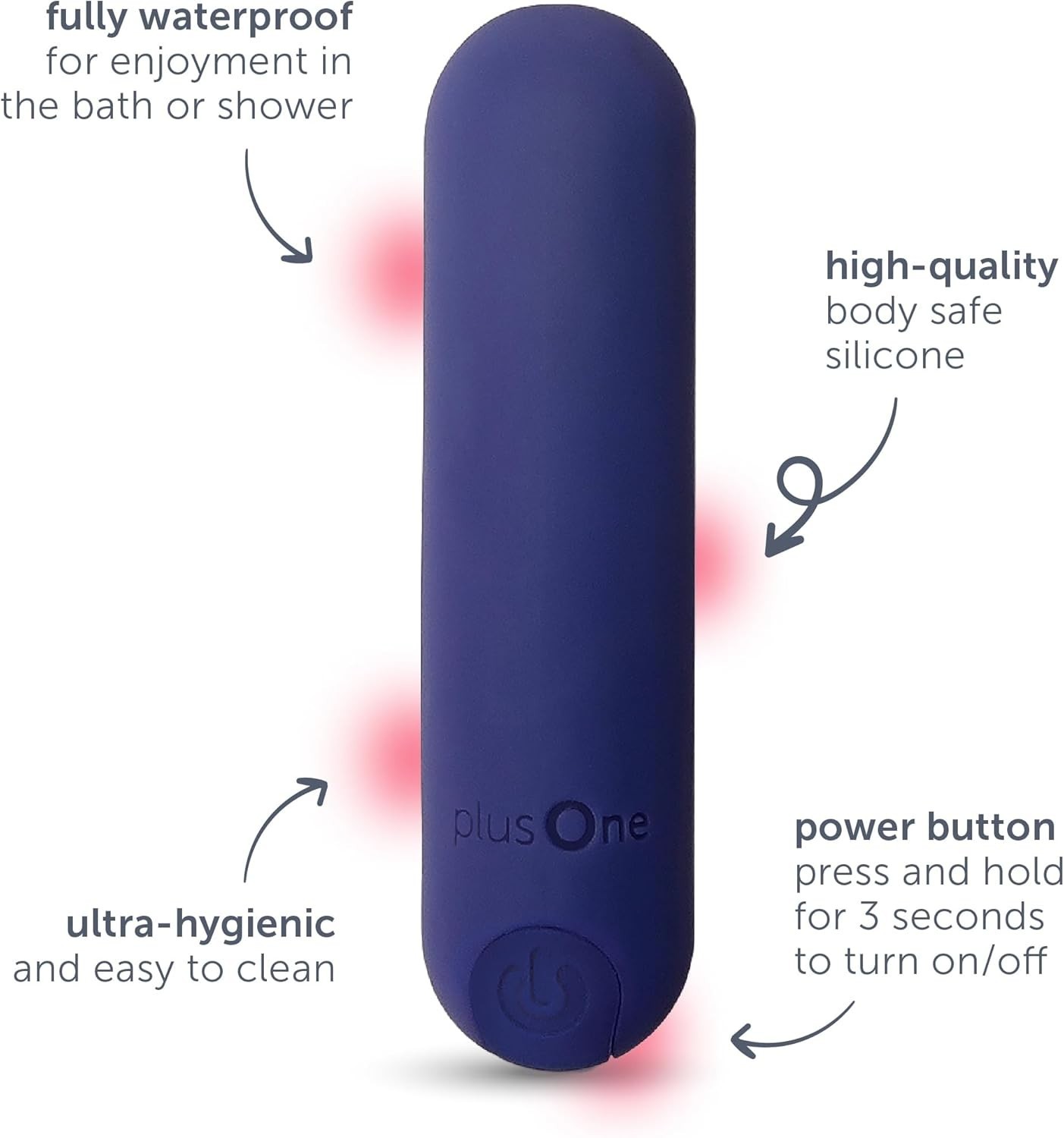 plusOne Vibrating Bullet Soft Touch Massager, 10 Vibration Settings, Waterproof