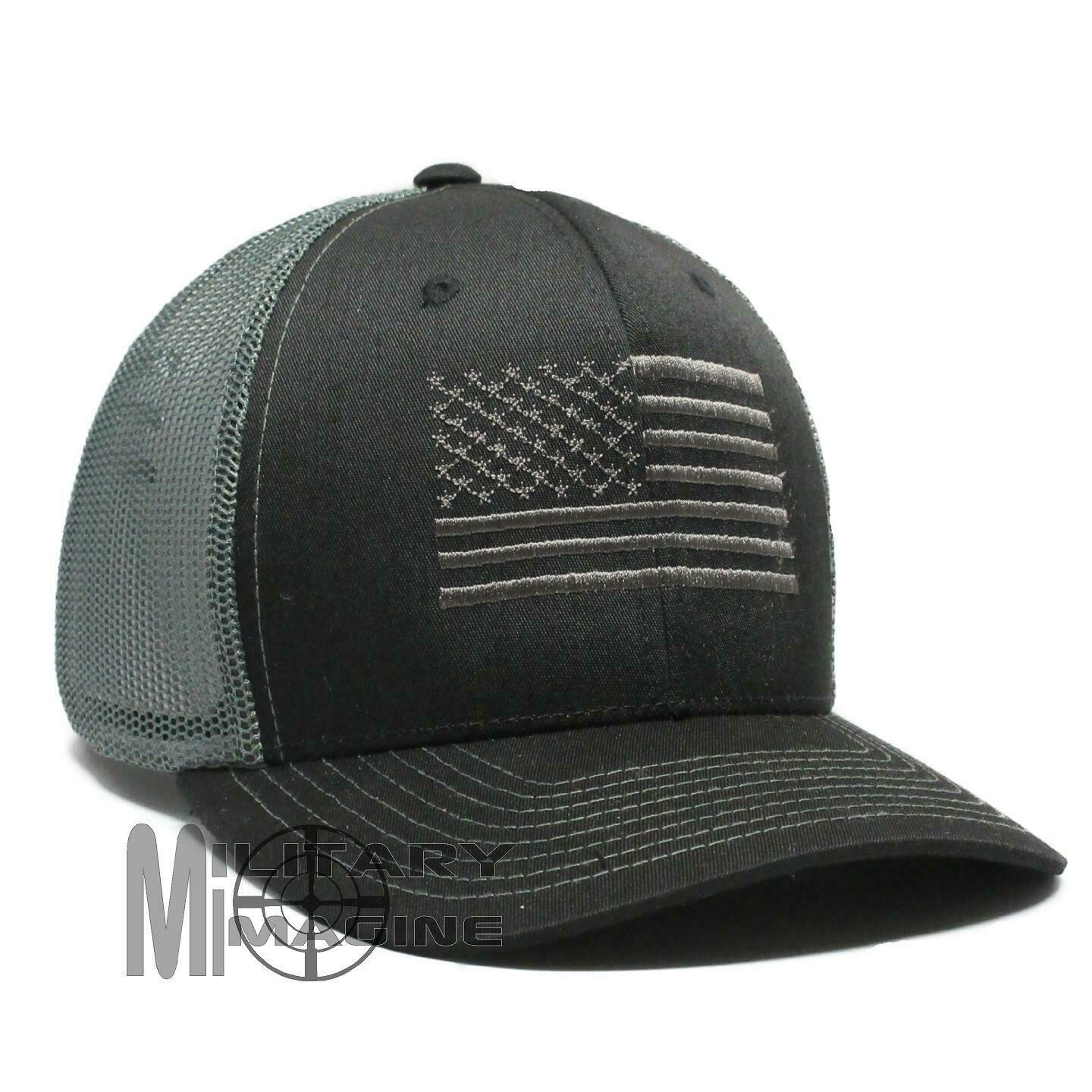 American Flag hat Black / Gray cap US Trucker Mesh Tactical Operator Snapback