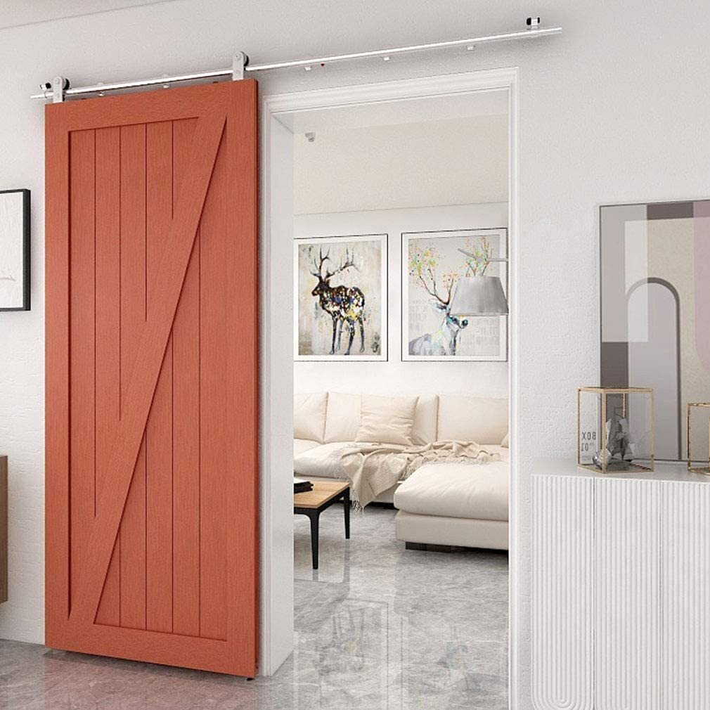CCJH 4FT-18FT Stainless Steel Sliding Barn Door Hardware Kit Track For Wood Door