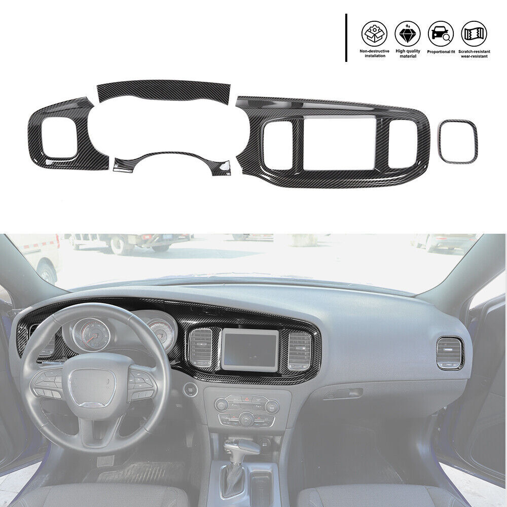Carbon Fiber Central Console Dashboard Panel Cover Trim for Dodge Charger 2015+