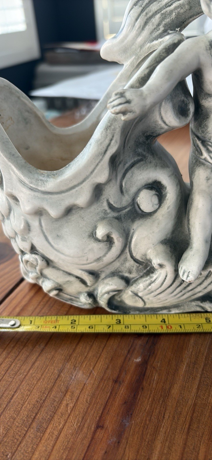 Ceramic Koi Carp Planter With Cherub Nautical Grey