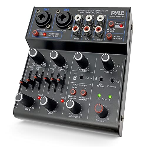 Pyle PAD43MXUBT Professional Wireless DJ Audio Mixer - 4 Channel Bluetooth