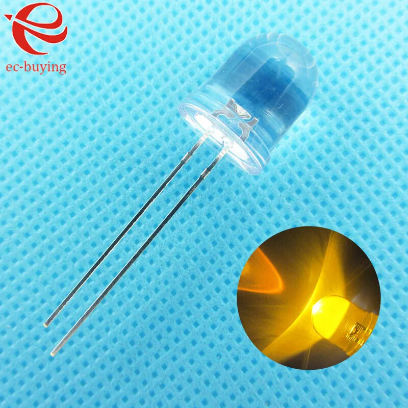 10pcs/lot F10 10mm Yellow LED Round Light Emitting Diode Transparent Wide Angle