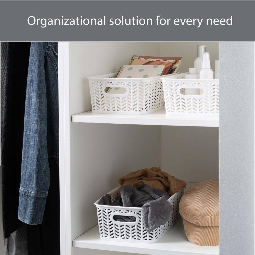 3 Pack Small Herringbone Cube Storage Bin Basket in White