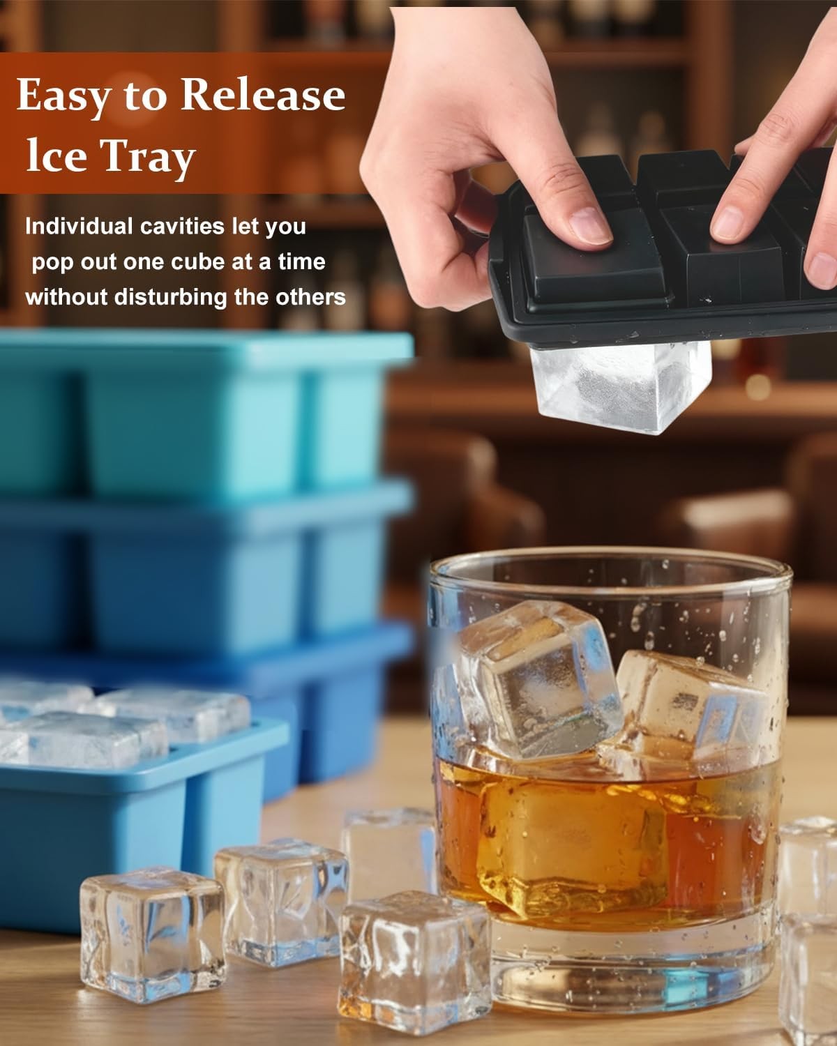 ZDPMK 3 Pack Large Silicone Ice Cube Trays With Lids