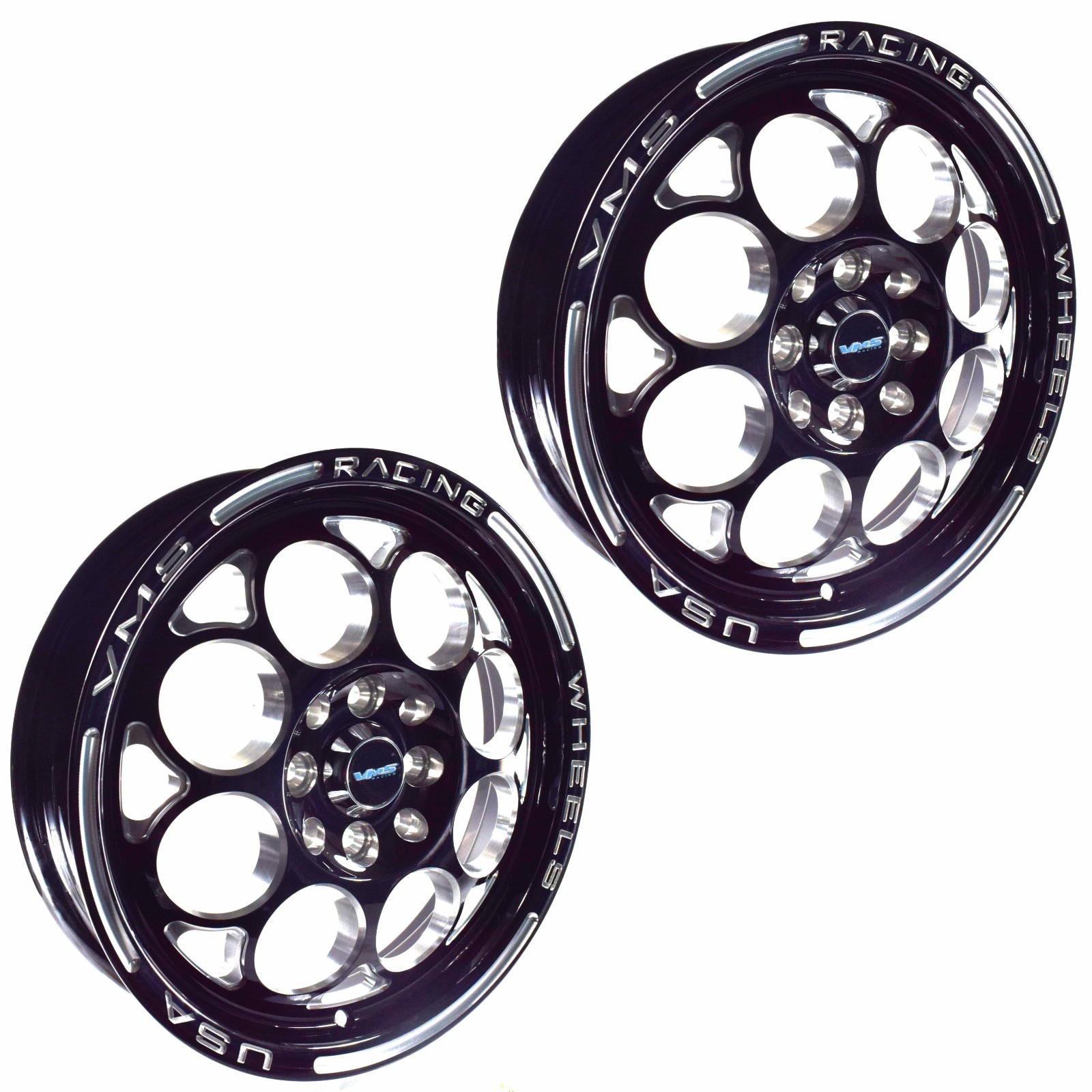 2 RIMS 15X3.5" VMS RACING MODULO SKINNY BLACK SILVER WHEELS 4X100 4X114 ET10