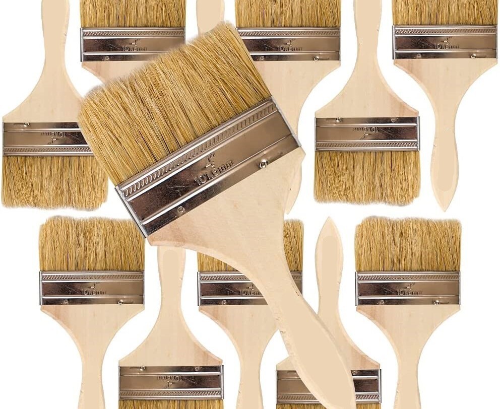 Lot of 24 Paint Brushes - 4" Classic Bristle Chip Paint Brushes w/Wooden Handles