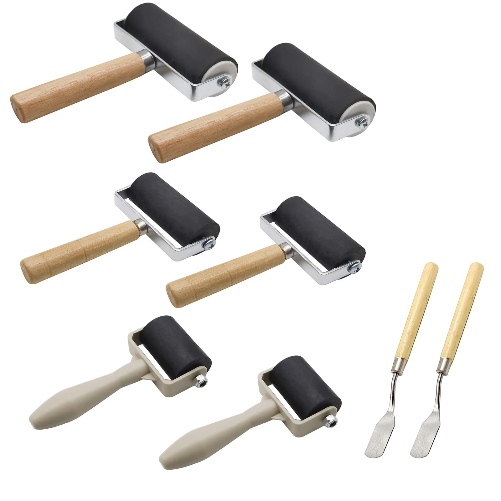 Rubber Roller Brayer Set 8 Pack 3 Sizes for Crafting Printmaking Ink