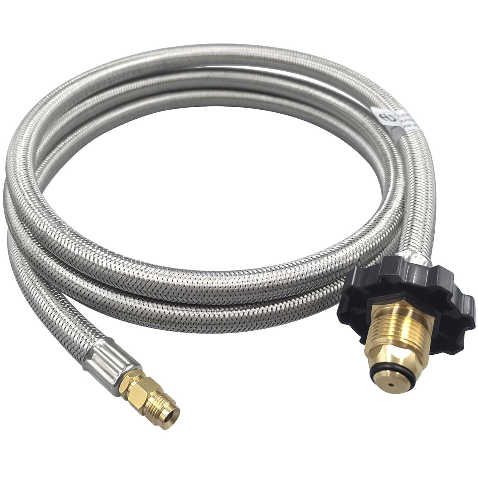 POL x 1/4" Inverted Male Flare RV Propane Pigtail Hose, 6FT Stainless Steel B...