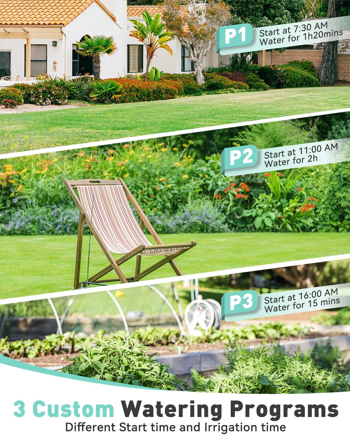 "3-Program Sprinkler Timer with Brass Inlet for Automatic Lawn Irrigation"