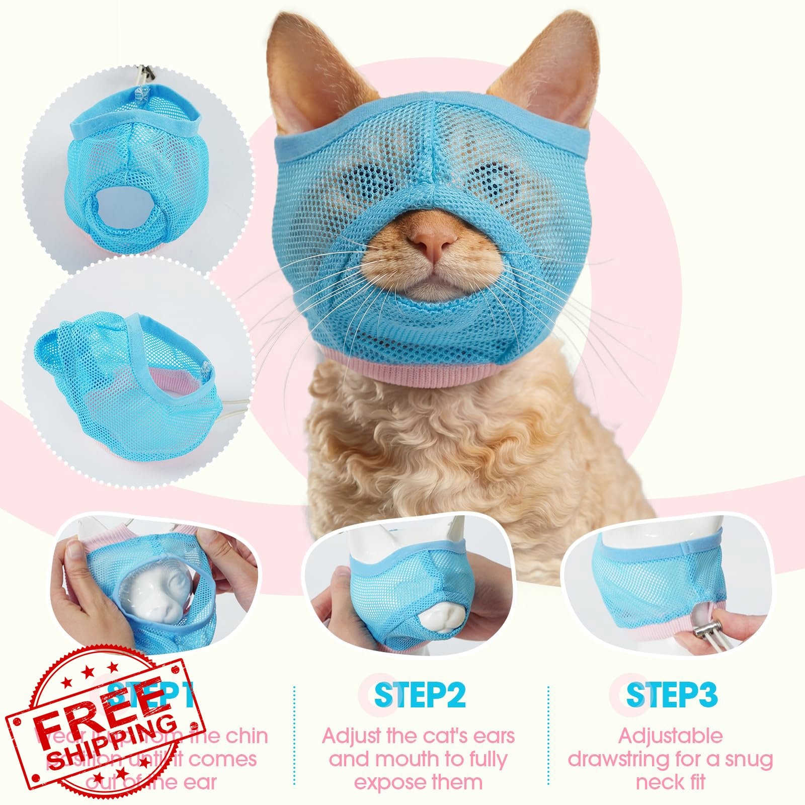 PURRLIA 2pk Visible Breathable Cat Muzzle Grooming Anti-Bite Adjustable