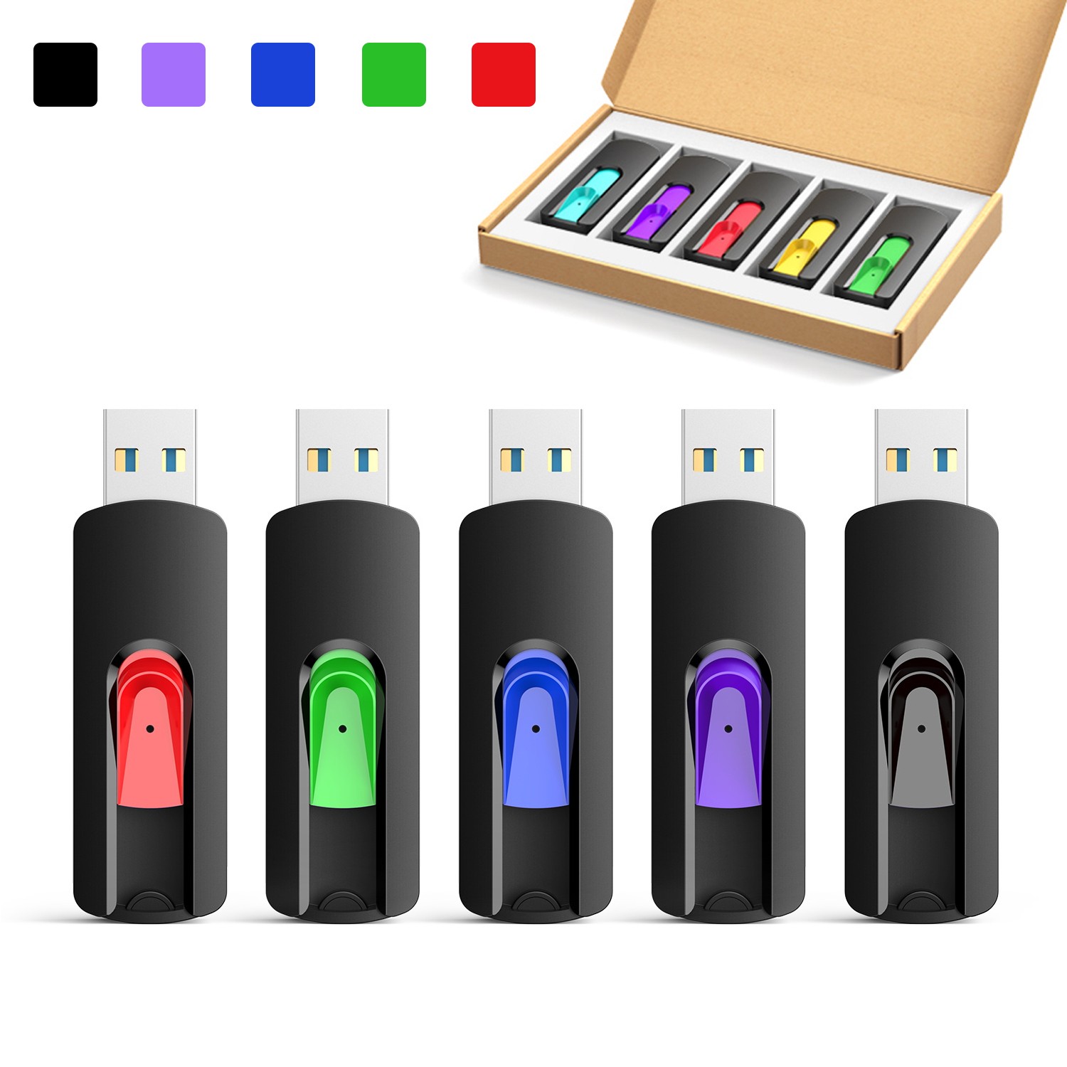 KOOTION Retractable Style 8G 5Pack USB 2.0 Flash Drives Memory Stick Drives