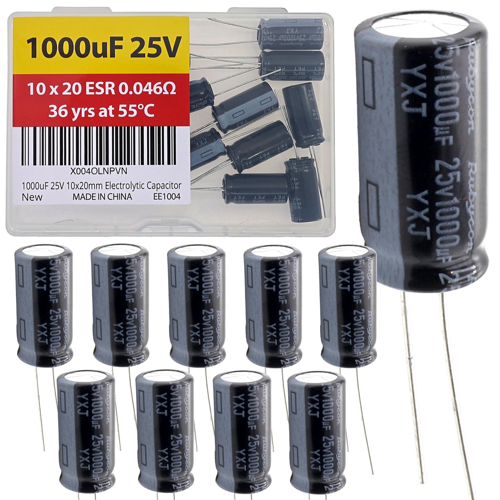 1000uF 25V 10x20mm Rubycon Electrolytic Capacitor Low ESR 0.046Ω Long Life