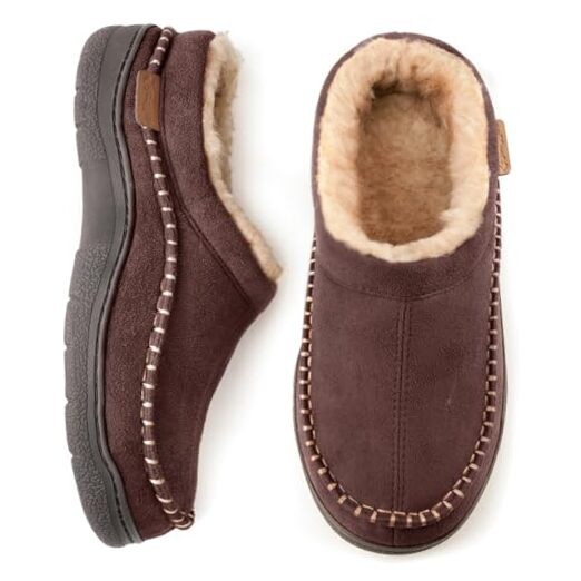 Men's Slip On Moccasin Slippers, Indoor/Outdoor Warm Fuzzy Comfy 13-14 Coffee
