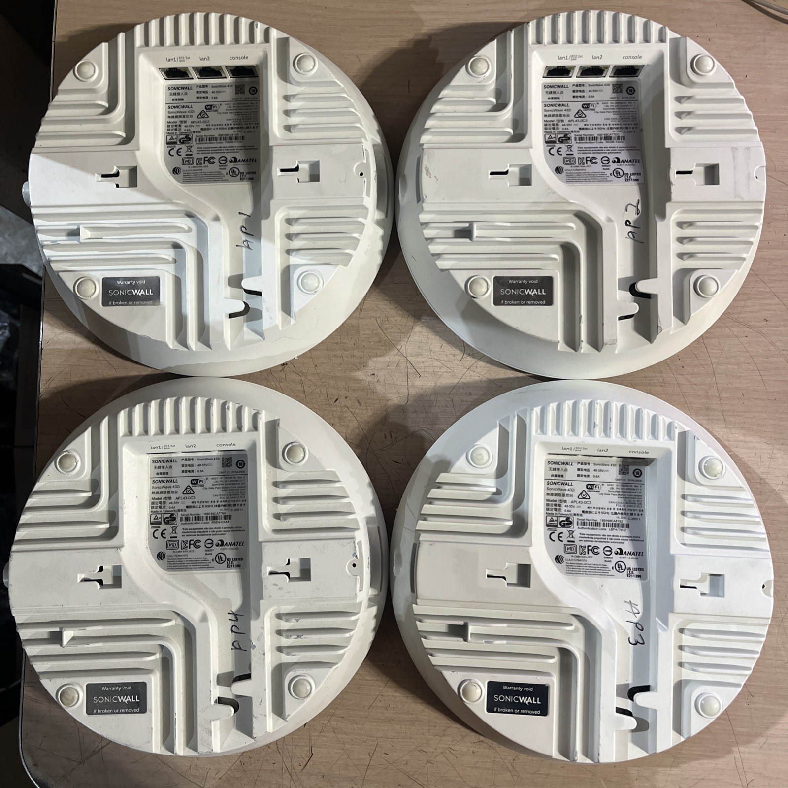 x4 SONICWALL SONICWAVE 432I WIRELESS POE WI-FI ACCESS POINT
