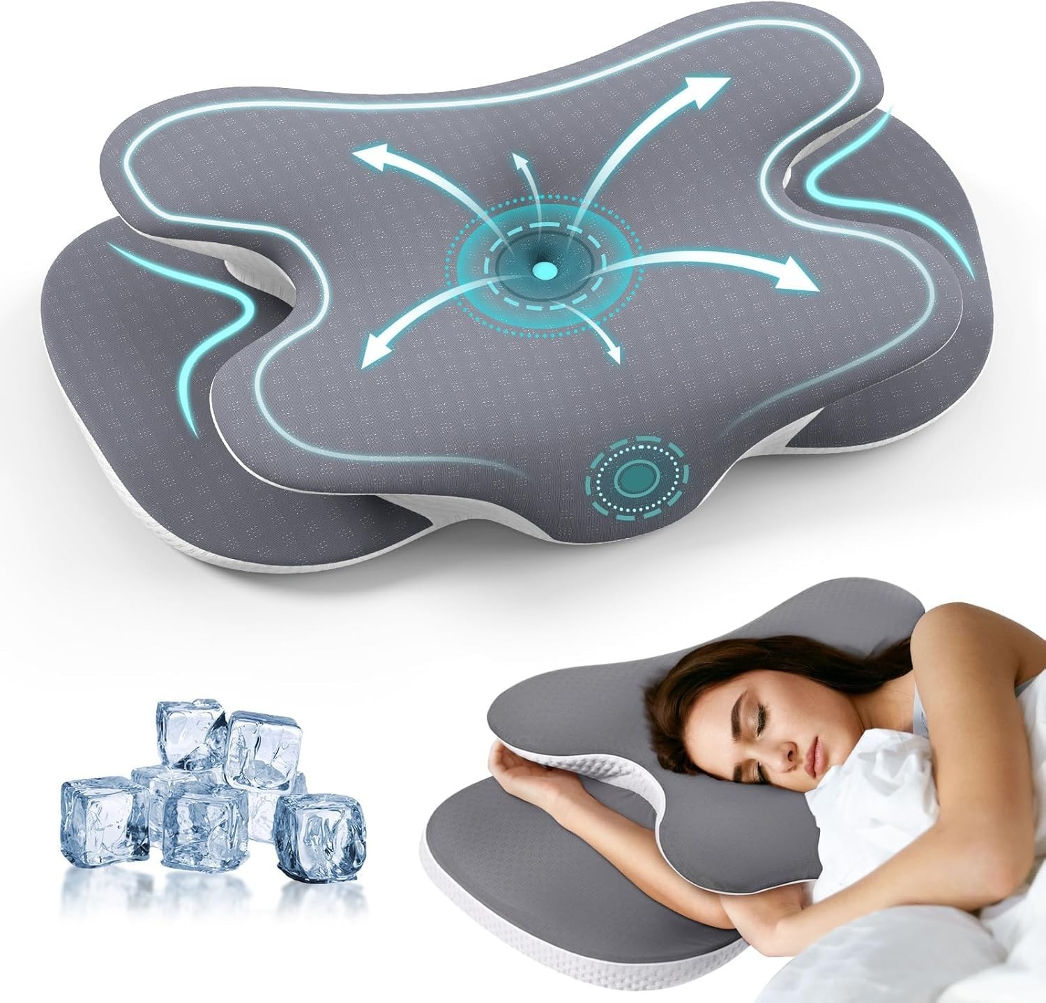 Ergonomic Cervical Neck Pillow Memory Foam Silk Cover Neck Support Pillow Gray